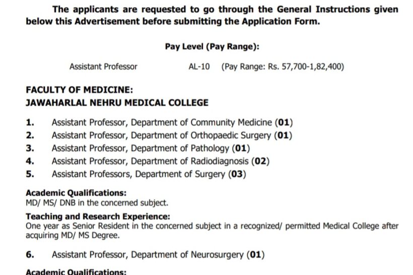 ALIGARH MUSLIM UNIVERSITY AMU JAWAHARLAL NEHRU MEDICAL COLLEGE AP JOB OPPORTUNITIES NOTICE 01/2025(T)
