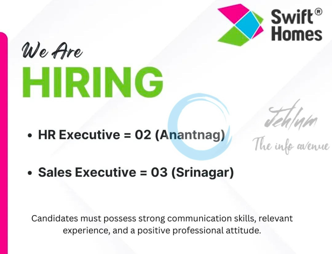 SWIFT HOMES ANANTANAG HR/SALES EXECUTIVE JOB OPPORTUNITIES 2025