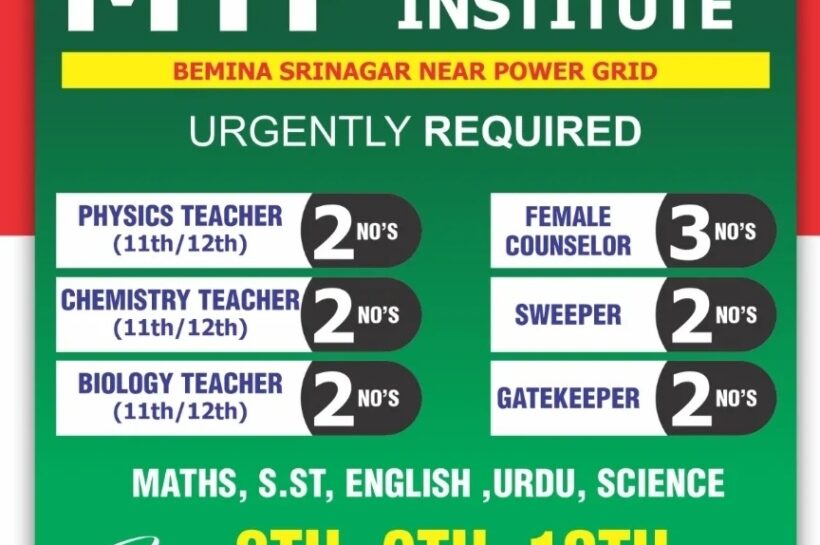 MTP Coaching Institute Bemina Srinagar Staff Recruitment Notice 2025 MTP Coaching Institute Bemina Srinagar Staff Recruitment Notice 2025