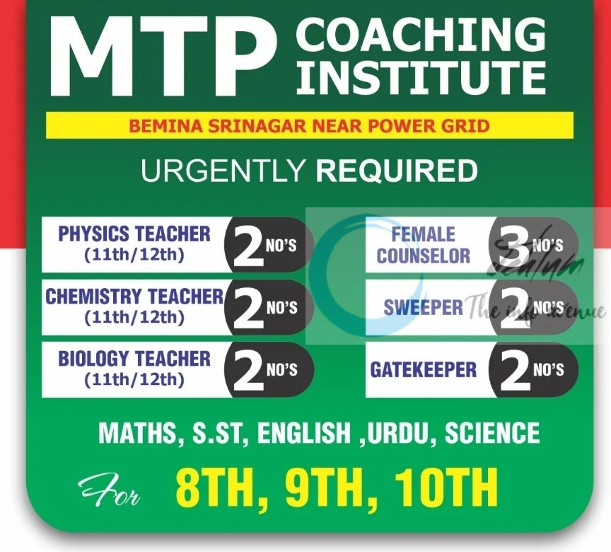 MTP Coaching Institute Bemina Srinagar Staff Recruitment Notice 2025