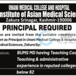 UNANI MEDICAL COLLEGE INSTITUTE ASIAN MEDICAL SCIENCES IAMS SRINAGAR  PRINCIPAL JOB OPPORTUNITIES 2025