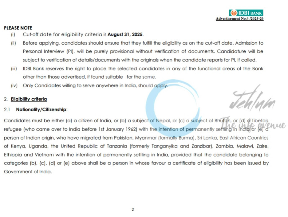 IDBI BANK GENERAL MANAGER IT AND MIS AND HEAD PM AND IT JOB OPPORTUNITIES 4/2025-26