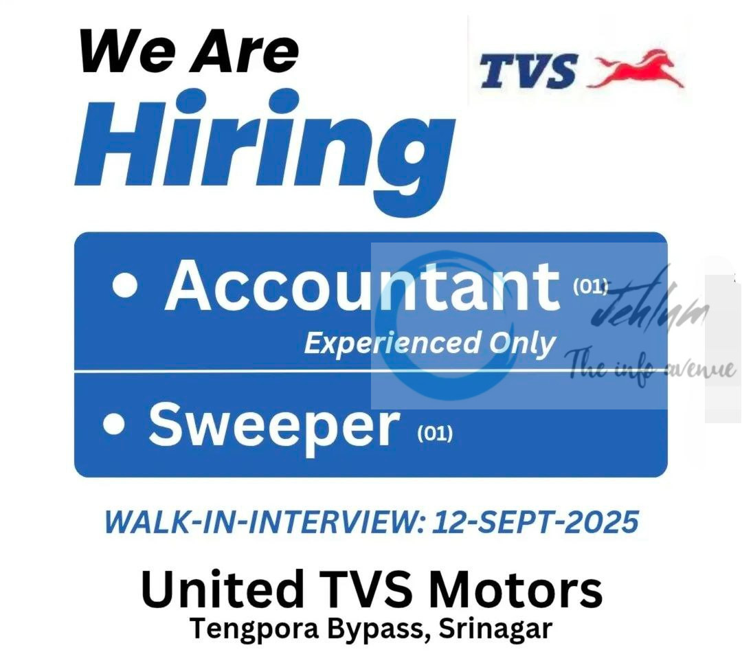 UNITED TVS MOTORS SRINAGAR ACCOUNTANT/SWEEPER WALK IN 2025
