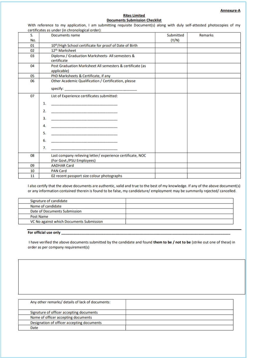 RITES LTD JOB OPPORTUNITIES NOTICE RG/01/05/06/07-R1/25