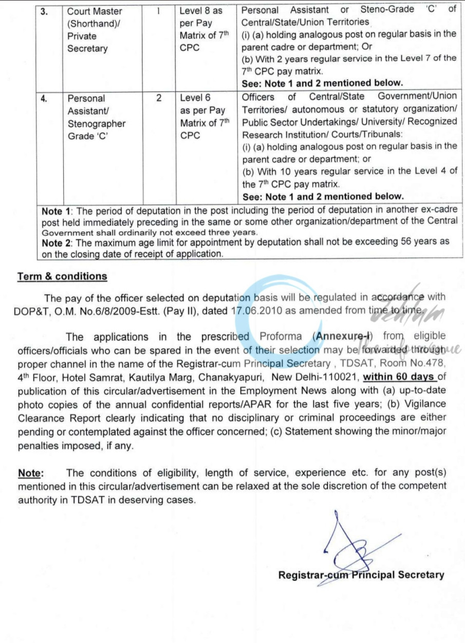 TELECOM DISPUTES SETTLEMENT APPELLATE TRIBUNAL TDSAT JOB OPPORTUNITIES NOTICE 2025