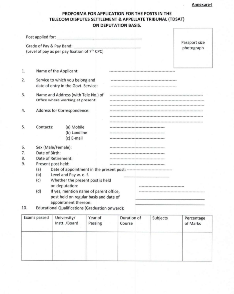 TELECOM DISPUTES SETTLEMENT APPELLATE TRIBUNAL TDSAT JOB OPPORTUNITIES NOTICE 2025