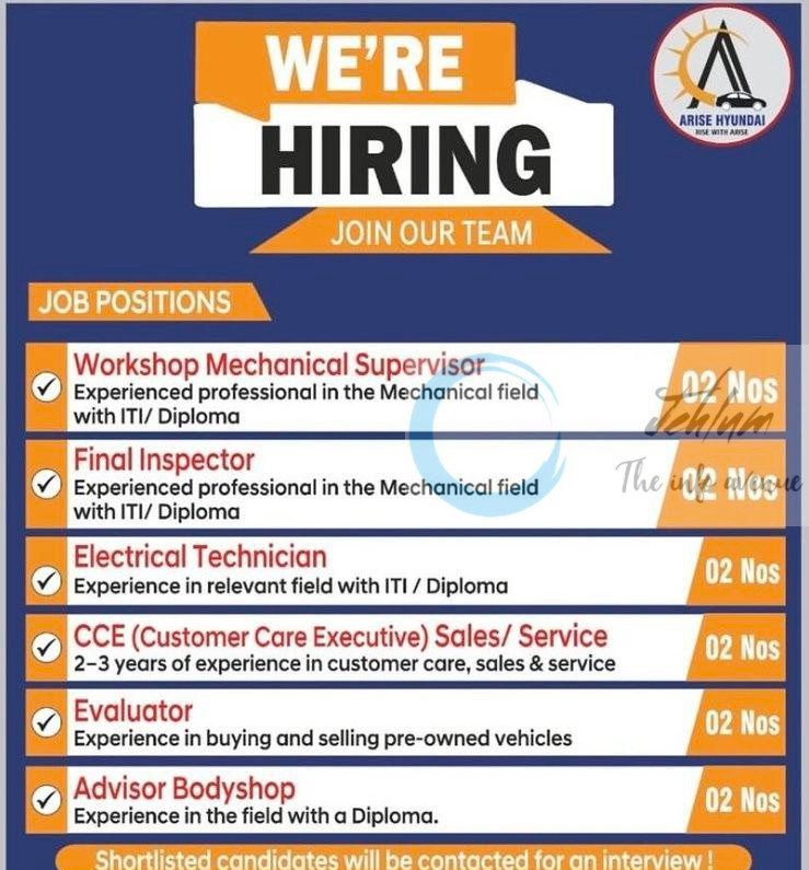 ARISE HYUNDAI SRINAGAR JOB OPPORTUNITIES NOTICE 2025