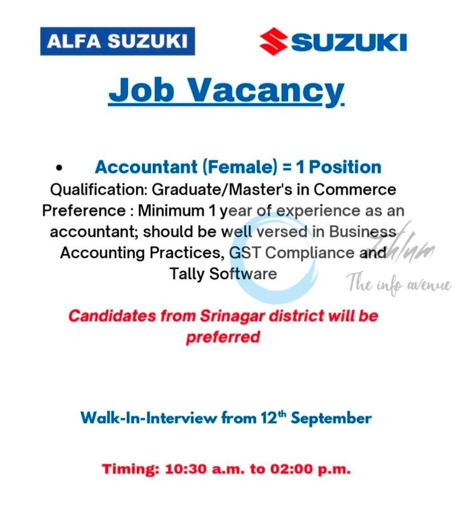 ALFA SUZUKI SRINAGAR ACCOUNTANT JOB 2025