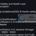 Qul Fruits Srinagar Safety and Health Lead Job Opportunity 2025