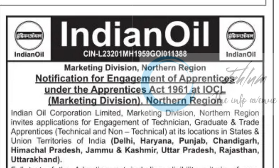 INDIAN OIL CORPORATION LIMITED IOCL TRADE APPRENTICE OPPORTUNITIES NOTICE IOCL/MKTG/NR/APPR/2025-26/1