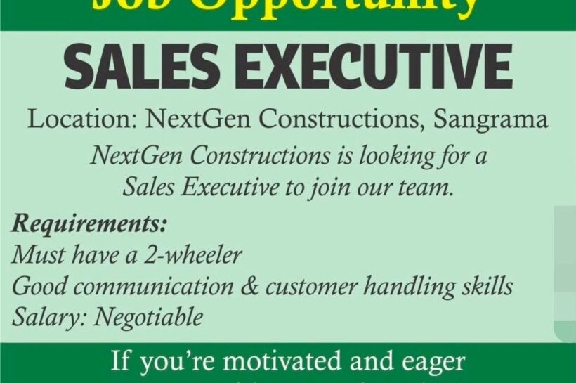 NEXTGEN CONSTRUCTIONS NGC SANGRAMA SALES EXECUTIVE JOB OPPORTUNITIES 2025