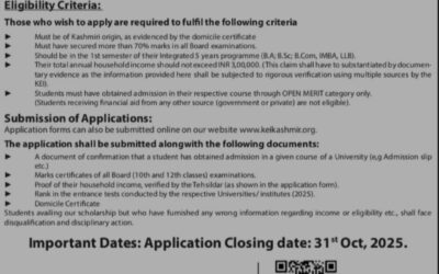 Kashmir Education Initiative Srinagar KEI Scholarship Opportunity for Integrated Courses 2025