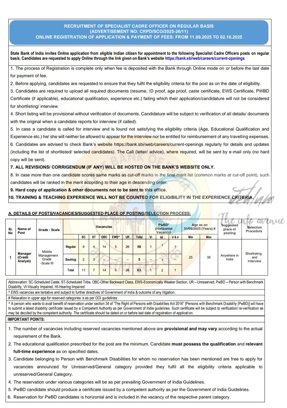 STATE BANK OF INDIA SBI CENTRAL RECRUITMENT AND PROMOTION DEPARTMENT SPECIALIST CADRE OFFICER JOB OPPORTUNITIES NOTICE CRPD/SCO/2025-26/11
