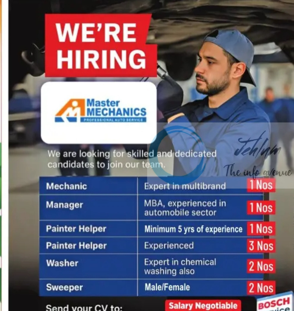 MASTER MECHANICS MM GANDERBAL JOB OPPORTUNITIES 2025