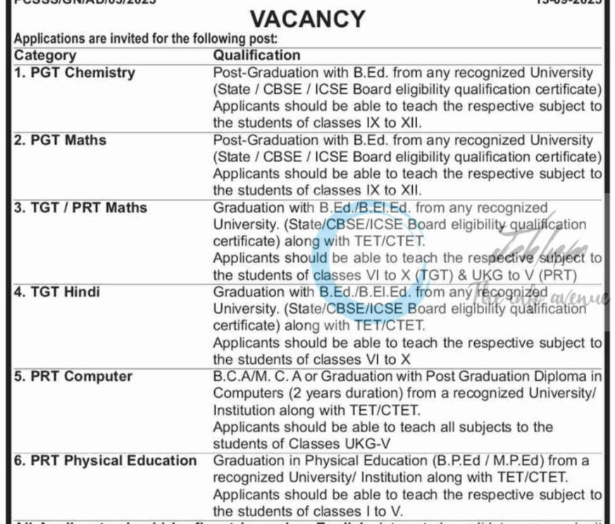 PRESENTATION CONVENT SR SECONDARY SCHOOL PCSSS JAMMU TEACHING JOB OPPORTUNITIES PCSSS/GN/AD/03/2025