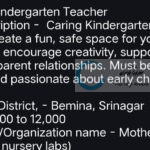 Mothers Pride School Srinagar Kindergarten Teacher Job Vacancies 2025