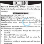 METFAB PRODUCTS BUDGAM ACCOUNTANT JOB OPPORTUNITIES NOTICE 2025