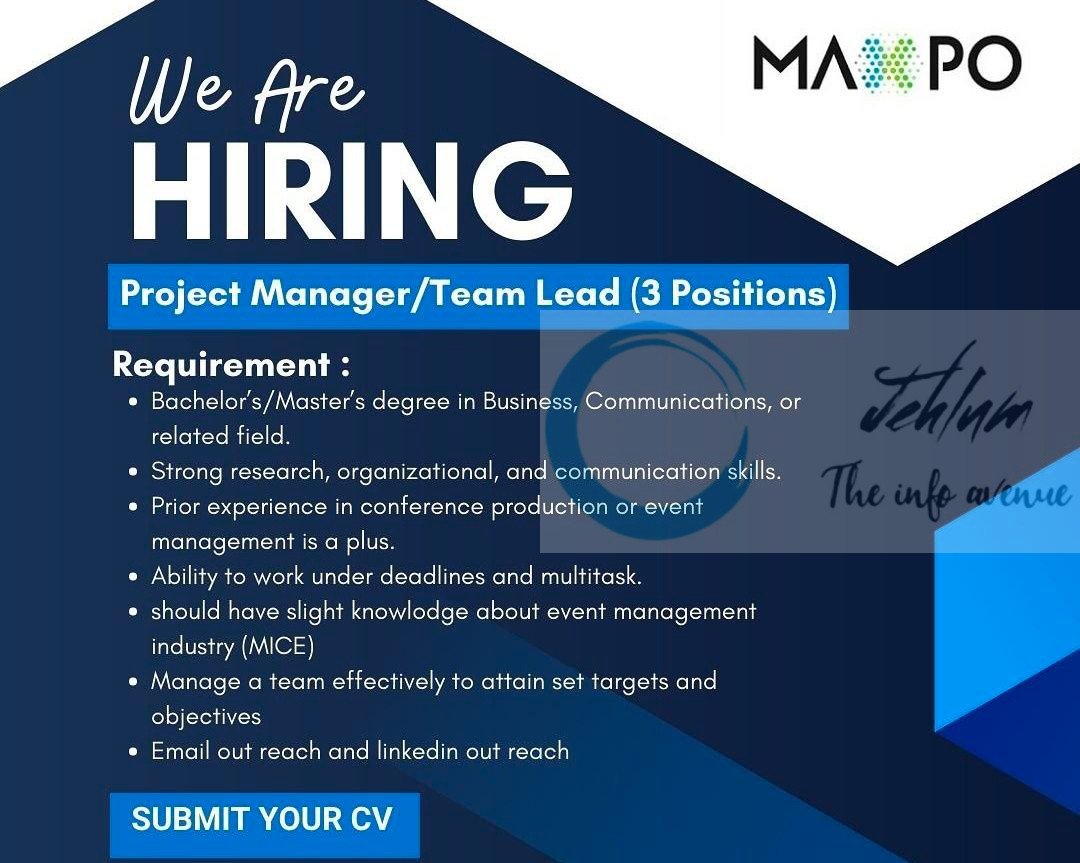 MAXPO EXIBITIONS SRINAGAR PROJECT MANAGER AND TEAM LEAD JOB OPPORTUNITIES 2025 