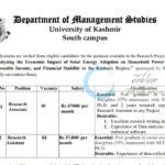 KASHMIR UNIVERSITY KU SOUTH CAMPUS DEPTT OF MANAGEMENT STUDIES ICSSR RESEARCH ASSOCIATE/RESEARCH ASSISTANT JOB OPPORTUNITIES 2025