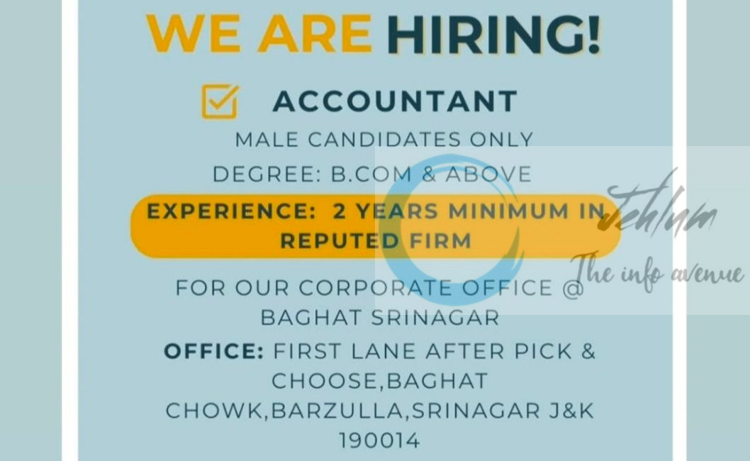 Waah Kashmir srinagar Accountant job opportunities 2025