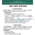 Le Delice The French Bakery Accounts Head/HR Executive Jobs Opportunities 2025