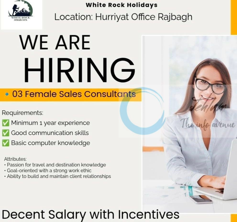 WHITE ROCK HOLIDAYS SRINAGAR FEMALE SALES CONSULTANT JOB OPPORTUNITIES 2025