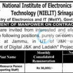 NATIONAL INSTITUTE OF ELECTRONICS AND INFORMATION TECHNOLOGY SRINAGAR/JAMMU JUNIOR RESOURCES PERSON JOB OPPORTUNITIES NOTICE NIELITJ/R/02/2025
