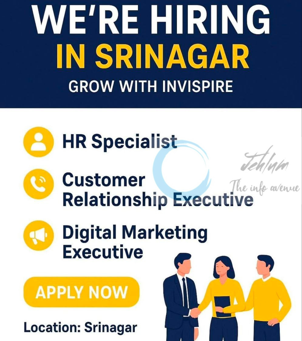 INVISPIRE SRINAGAR HR SPECIALIST AND CUSTOMER RELATIONSHIP EXECUTIVE JOB OPPORTUNITIES 2025