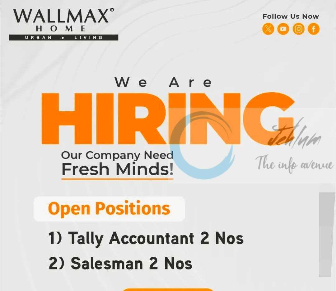 WALLMAX HOME FURNISHING AND DECOR SRINAGAR TALLY ACCOUNTANT/SALESMAN JOB OPPORTUNITIES 2025