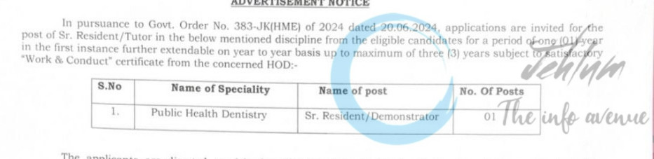 INDIRA GANDHI GOVT DENTAL COLLEGE JAMMU IGGDCDJ SR RESIDENT DEMONSTRATOR JOB OPPORTUNITIES NOTICE 3860-67/2025