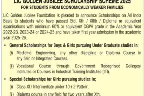 LIC Golden Jubilee EWS Scholarship Scheme 2025