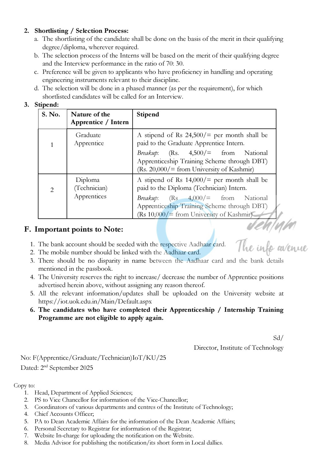 Kashmir University Institute of Technology IoT Apprenticeship Opportunities Notification 2025