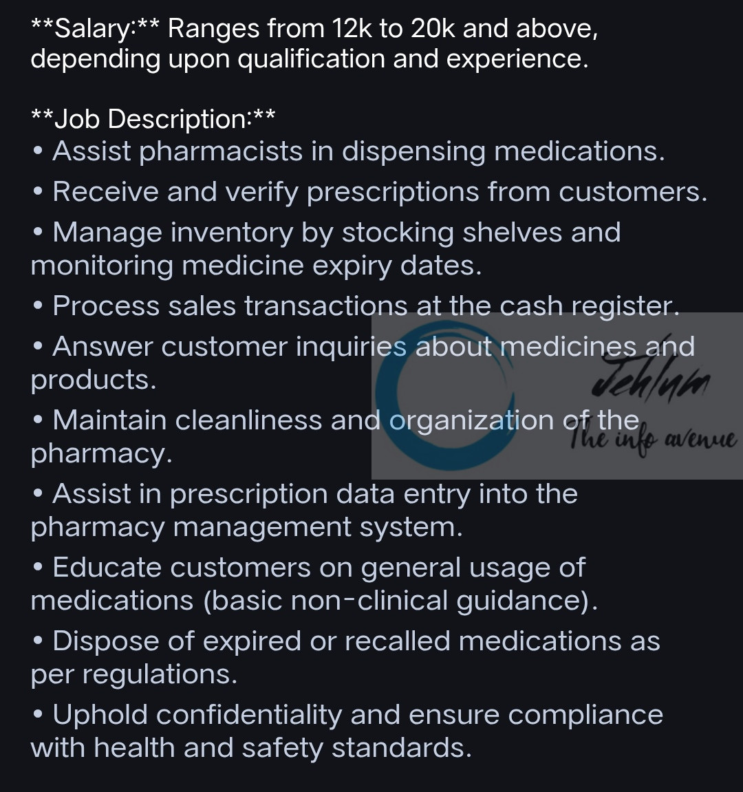 Central Drug House Pharmacy Srinagar Pharmacist Job Opportunity 2025
