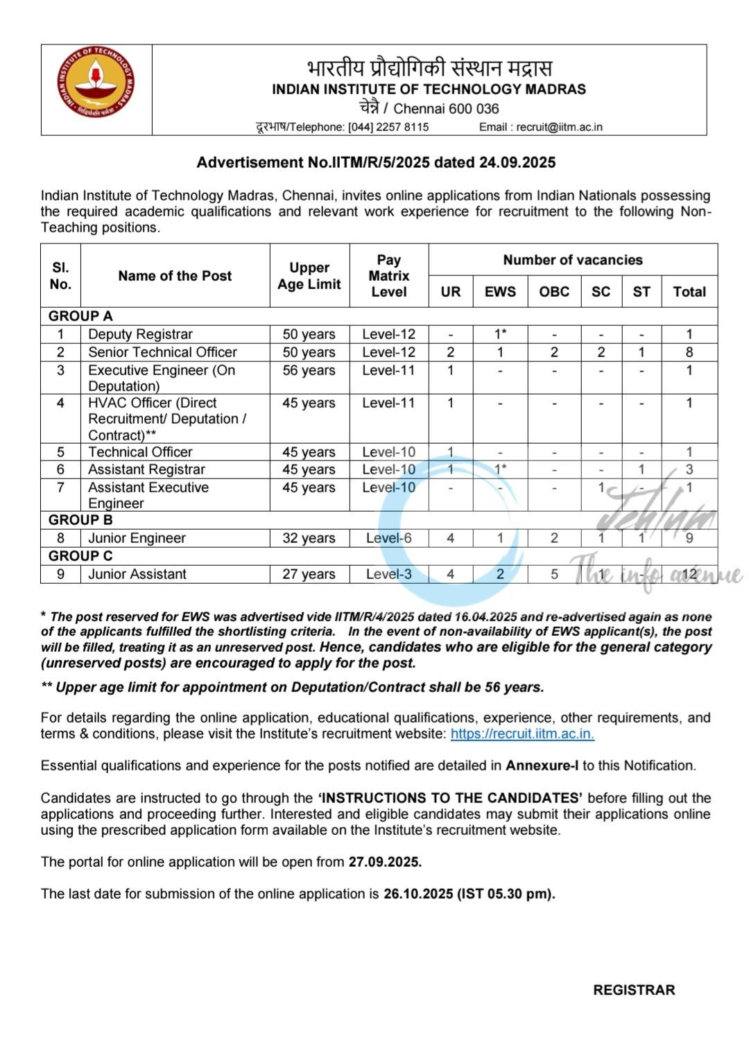 Indian Institute of Technology Madras IIT Madras Non Teaching Recruitment Notification Advt IITMR52025 Jobs Opportunities