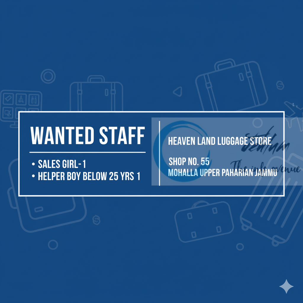 HEAVEN LAND LUGGAGE JAMMU STAFF JOB OPPORTUNITIES 2025