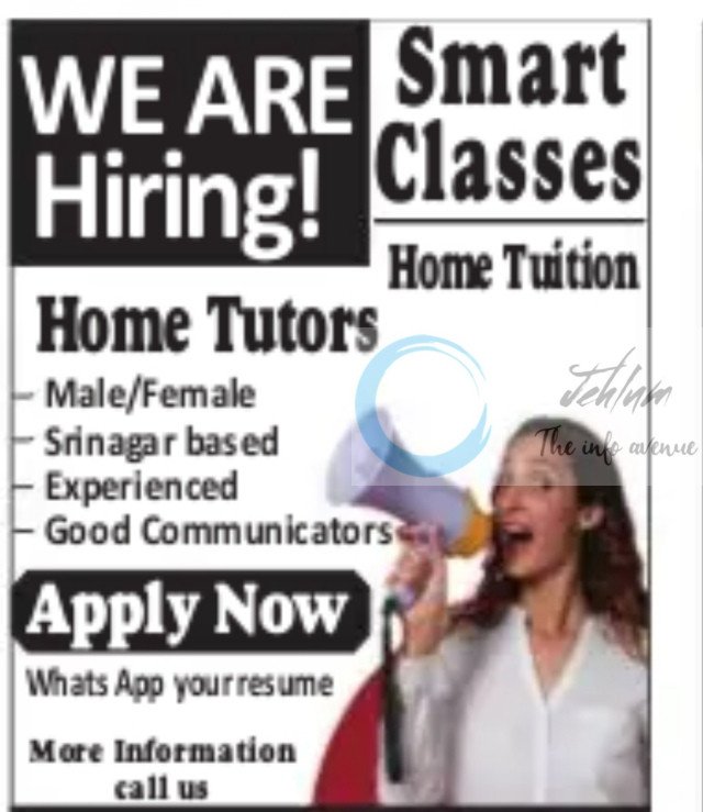 SMART CLASSES HOME TUTION SRINAGAR JOB OPPORTUNITIES 2025