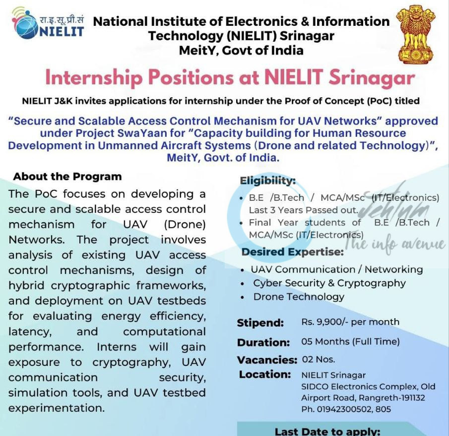NATIONAL INSTITUTE OF ELECTRONICS AND INFORMATION TECHNOLOGY NIELIT SRINAGAR INTERNSHIP OPPORTUNITIES 2025 2 NATIONAL INSTITUTE OF ELECTRONICS AND INFORMATION TECHNOLOGY NIELIT SRINAGAR INTERNSHIP OPPORTUNITIES 2025