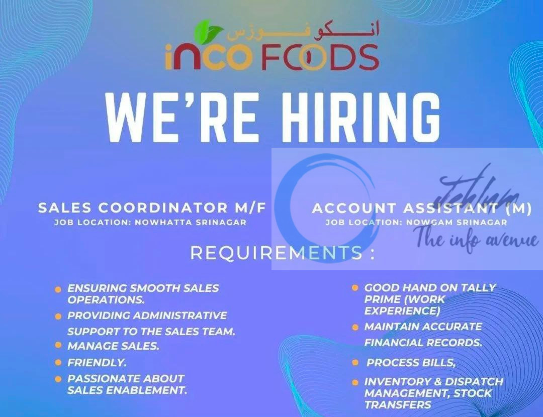 INCO FOODS SRINAGAR JOB OPPORTUNITIES 2025 2 INCO FOODS SRINAGAR JOB OPPORTUNITIES 2025
