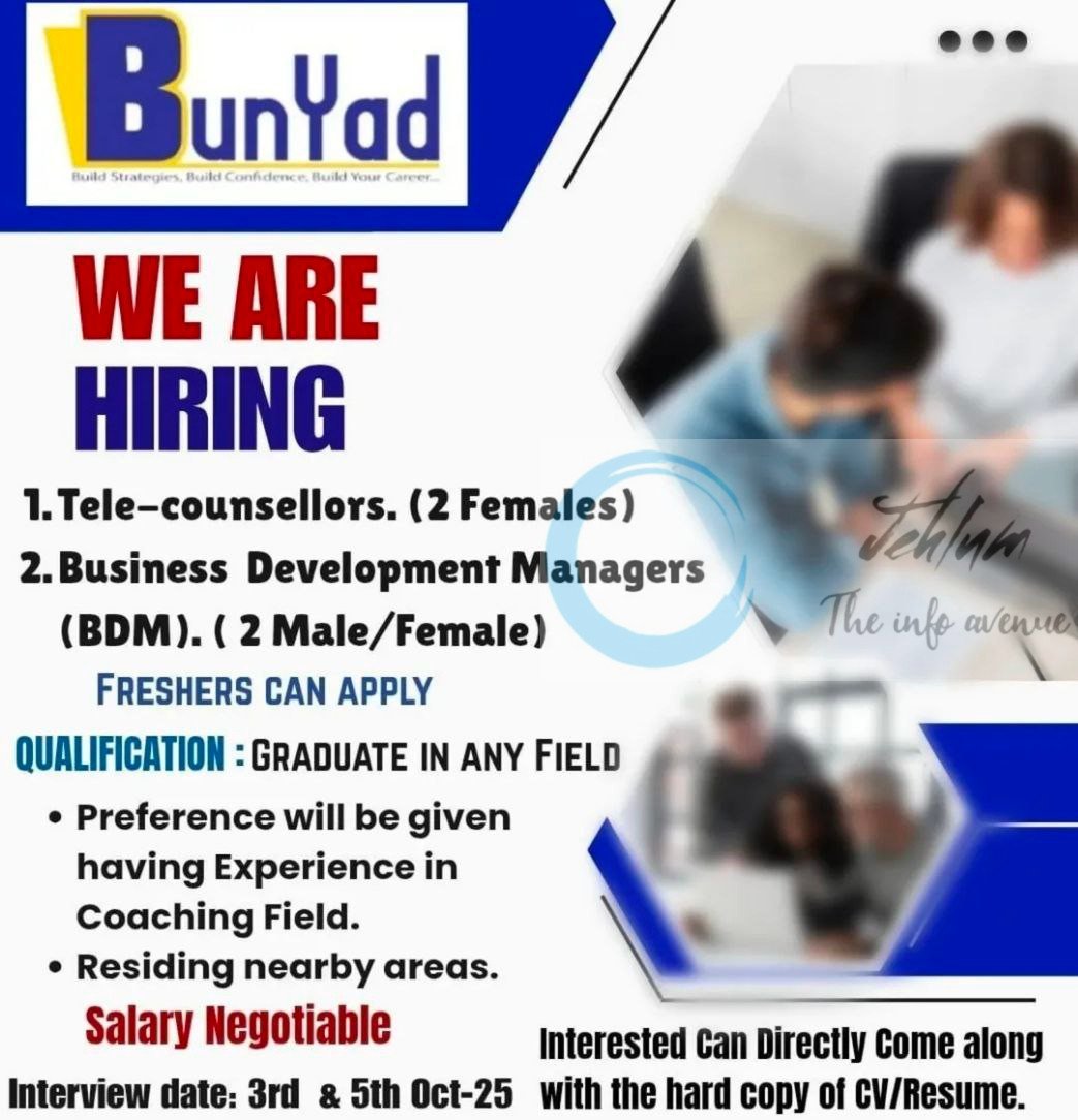 Bunyad Career Experts Pvt Ltd srinagar job opportunities 2025