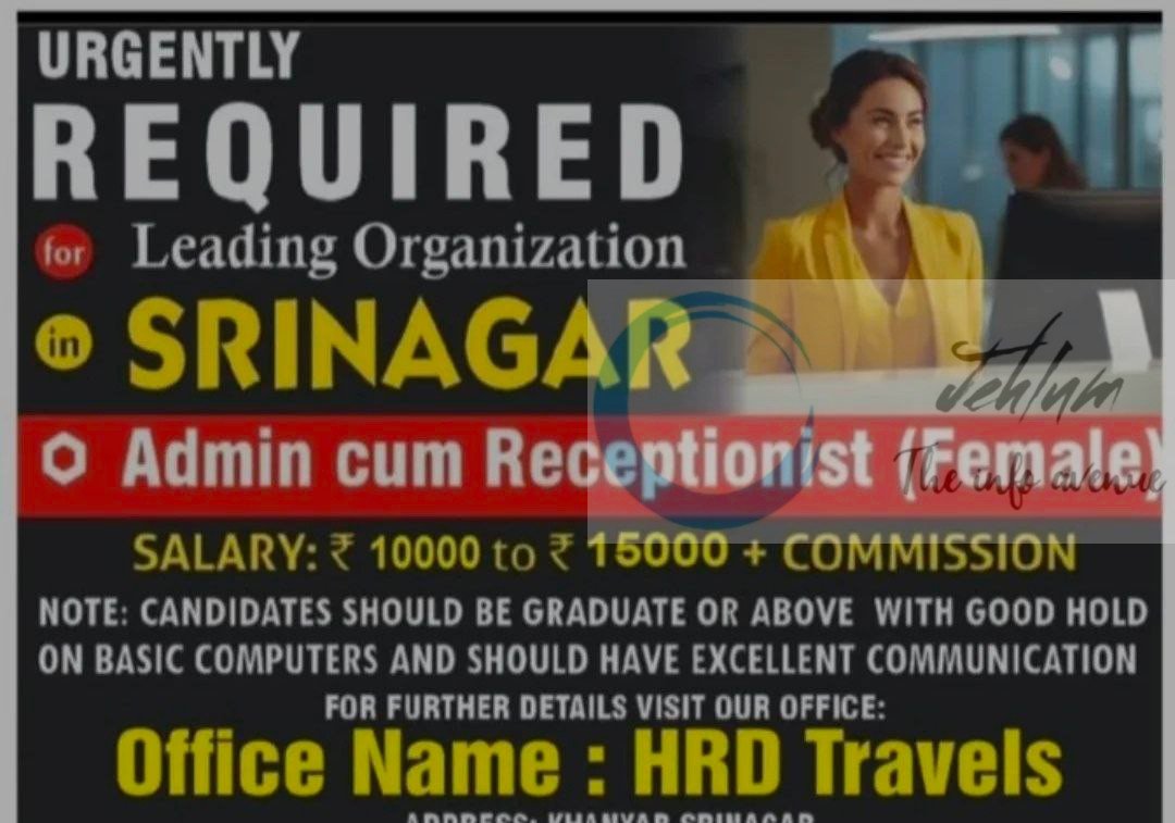 HRD Travels HRDT Srinagar Admin cum Receptionist job opportunities 2025
