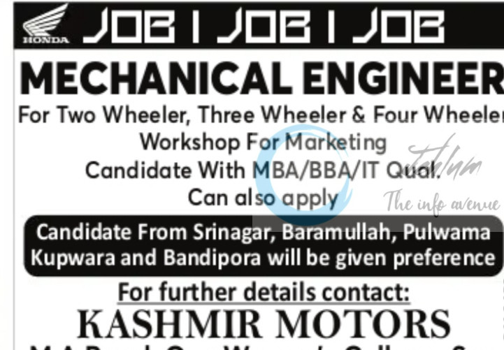 Kashmir Motors Srinagar Mechanical engineer job opportunities 2025 2 Kashmir Motors Srinagar Mechanical engineer job opportunities 2025