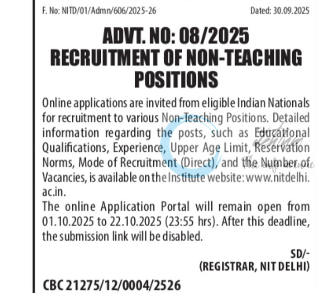 NATIONAL INSTITUTE OF TECHNOLOGY NIT DELHI NON TEACHING POSITIONS JOB OPPORTUNITIES NOTICE 08/2025 2 NATIONAL INSTITUTE OF TECHNOLOGY NIT DELHI NON TEACHING POSITIONS JOB OPPORTUNITIES NOTICE 08/2025