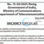 GOI DEPTT OF TELECOMMUNICATIONS TELECOM DISPUTES SETTLEMENT AND APPELLATE TRIBUNAL NEW DELHI CHAIRPERSON JOB OPPORTUNITIES 2025