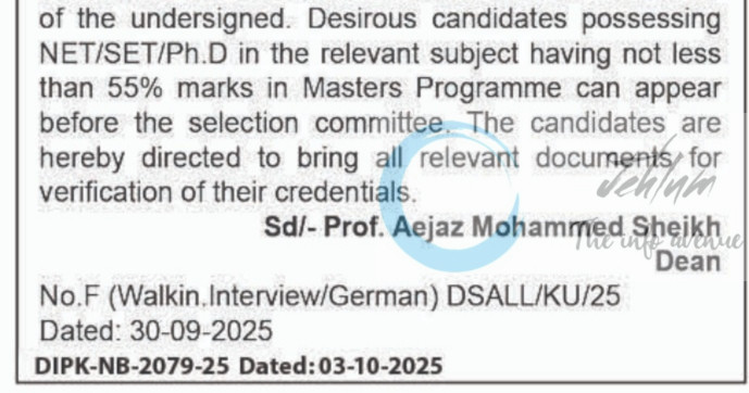 KASHMIR UNIVERSITY KU SCHOOL OF ARTS LANGUAGES AND LITERATURES GUEST LECTURER JOB OPPORTUNITIES WALK IN DSALL/KU/25 2 KASHMIR UNIVERSITY KU SCHOOL OF ARTS LANGUAGES AND LITERATURES GUEST LECTURER JOB OPPORTUNITIES WALK IN DSALL/KU/25