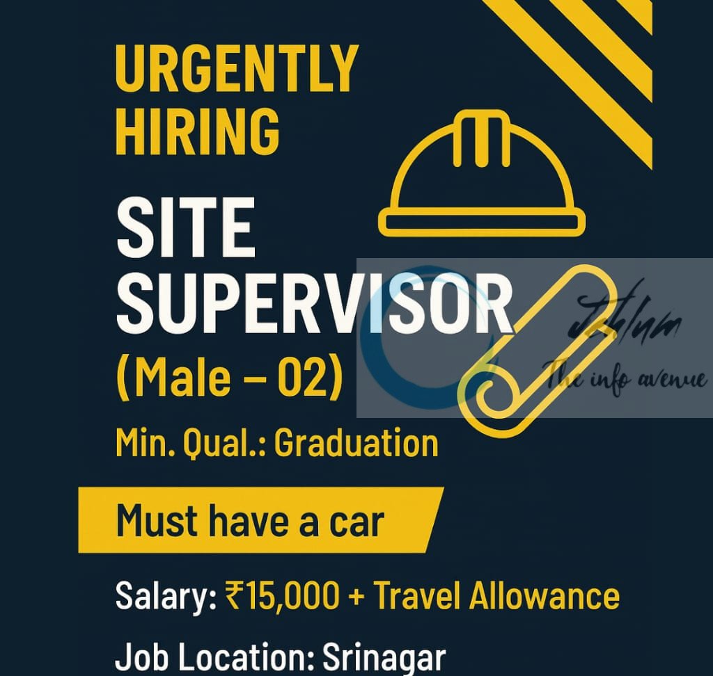 Infinia Imports Pvt Ltd Srinagar Site Supervisor Job opportunities 2025