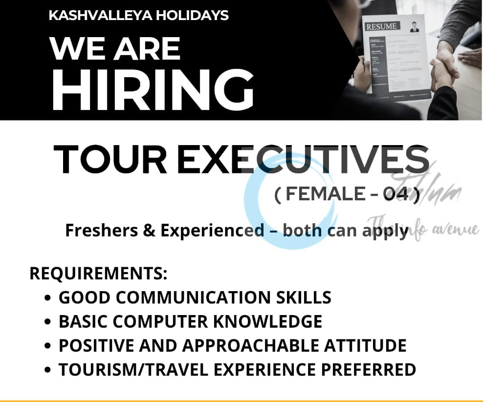 KASHVALLEYA HOLIDAYS SRINAGAR TOUR EXECUTIVES JOB OPPORTUNITIES 2025