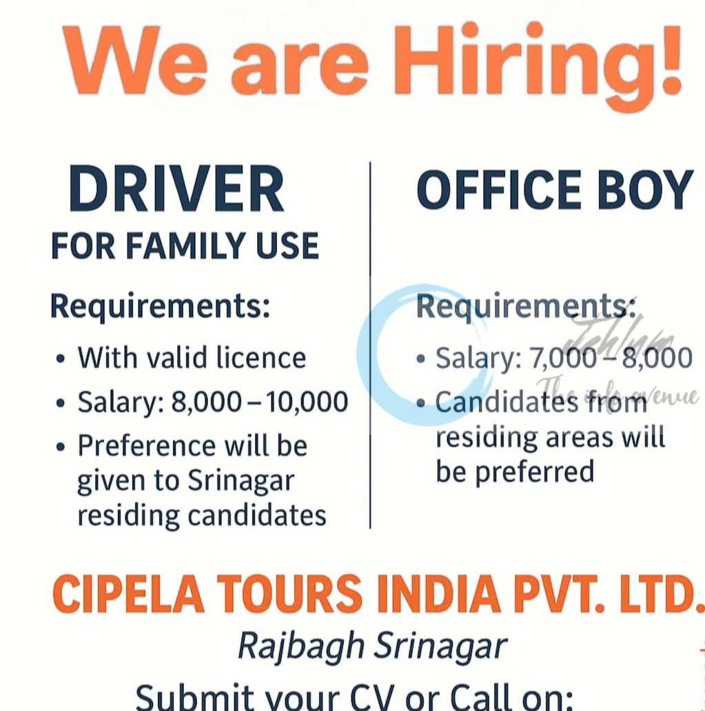 CIPELA TOURS INDIA PVT LTD SRINAGAR JOB OPPORTUNITIES 2025 2 CIPELA TOURS INDIA PVT LTD SRINAGAR JOB OPPORTUNITIES 2025