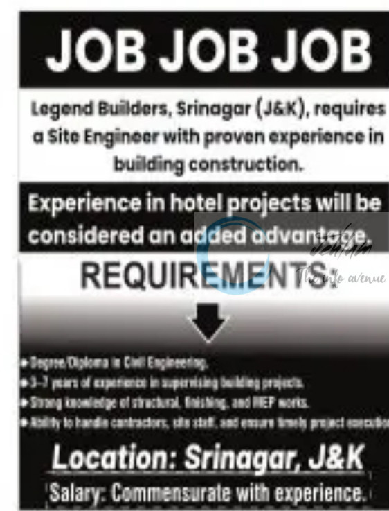 LEGEND BUILDERS SRINAGAR SITE ENGINEER EXCITING JOB OPPORTUNITIES 2025 2 LEGEND BUILDERS SRINAGAR SITE ENGINEER EXCITING JOB OPPORTUNITIES 2025