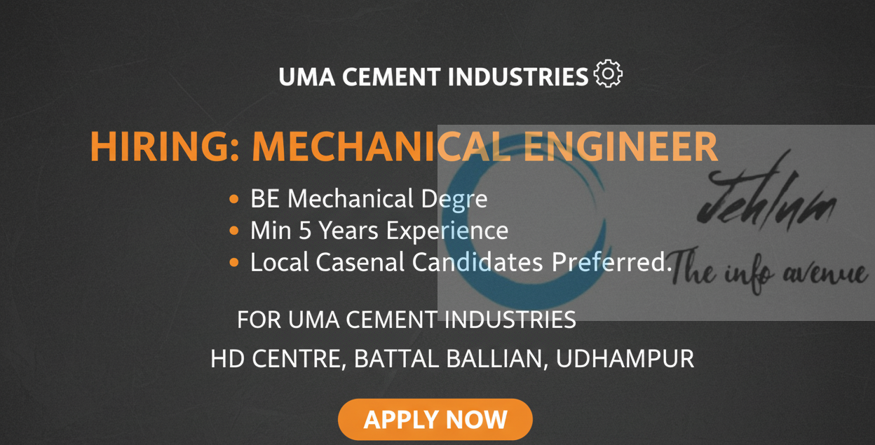 UMA CEMENT INDUSTRIES JAMMU MECHANICAL ENGINEER JOB OPPORTUNITIES 2025 2 UMA CEMENT INDUSTRIES JAMMU MECHANICAL ENGINEER JOB OPPORTUNITIES 2025