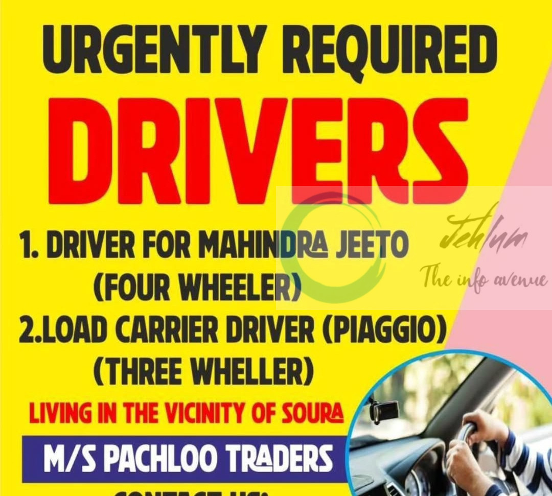 M/S PACHLOO TRADERS SRINAGAR DRIVERS JOB OPPORTUNITIES 2025 2 M/S PACHLOO TRADERS SRINAGAR DRIVERS JOB OPPORTUNITIES 2025